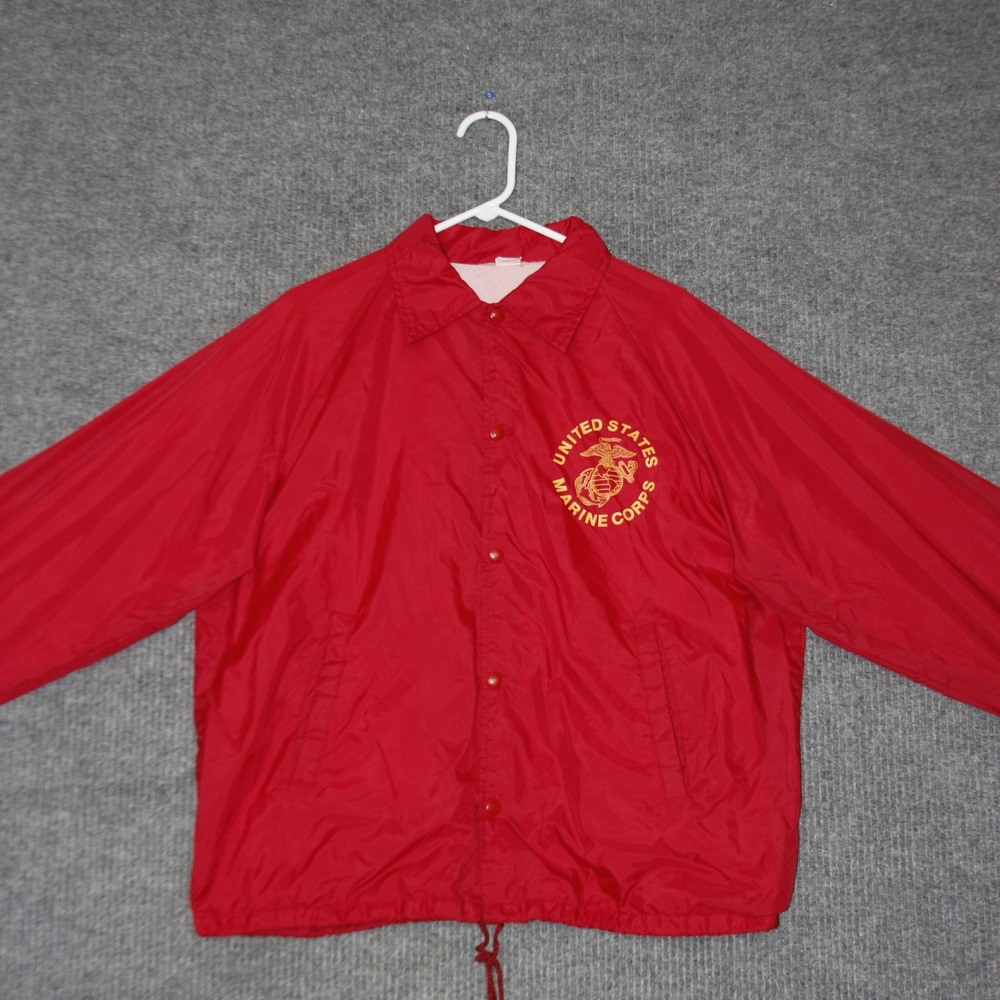 VTG USMC Windbreaker Coach‎ Jacket Mens L Red US Marine Corps Officer Candidate